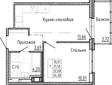 Планировка — OKLA, 1-комн., 29 м²