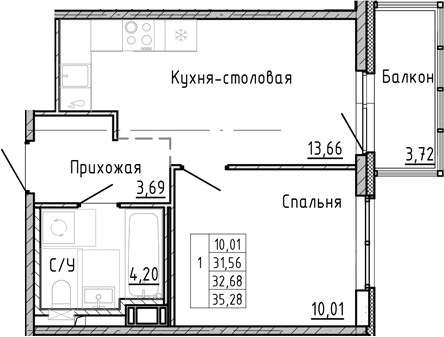 Планировка — OKLA, 1-комн., 29 м²