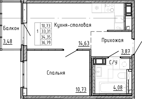 Планировка — OKLA, 1-комн., 31 м²