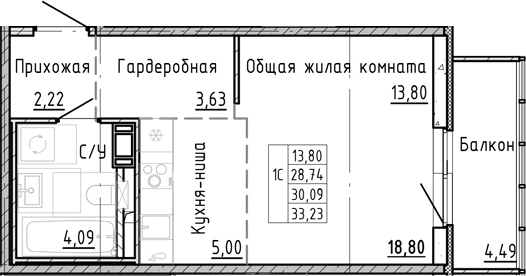Планировка — OKLA, Студия, 29 м²