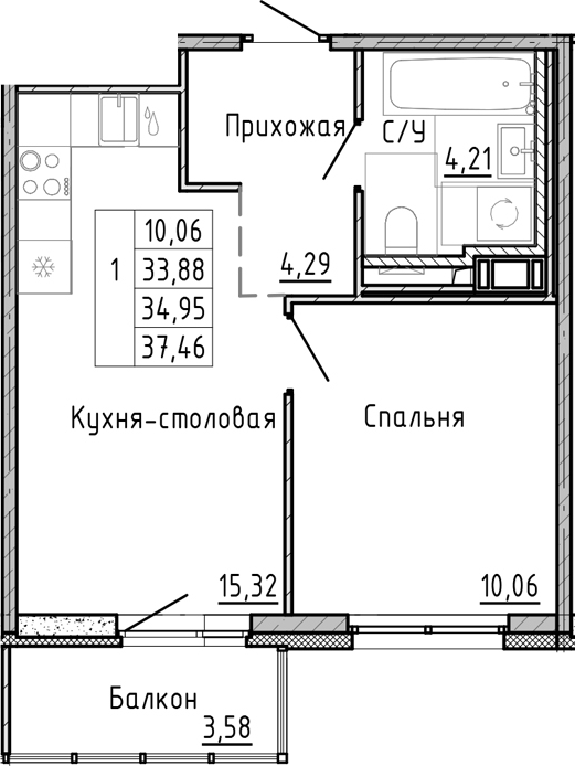 Планировка — OKLA, 2-комн., 31 м²