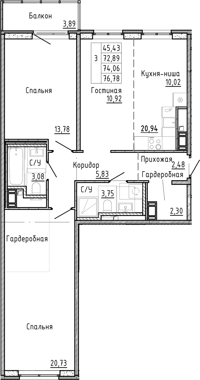 Планировка — OKLA, 3-комн., 70 м²