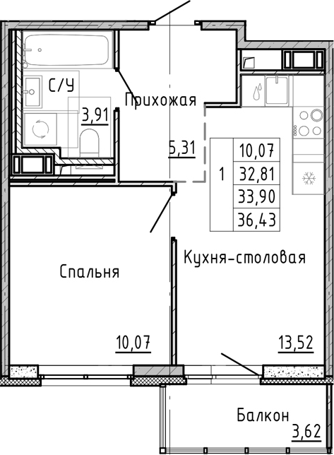Планировка — OKLA, 1-комн., 30 м²