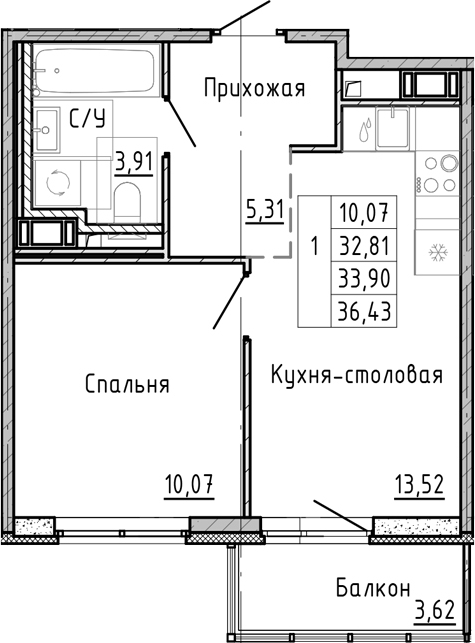 Планировка — OKLA, 1-комн., 30 м²