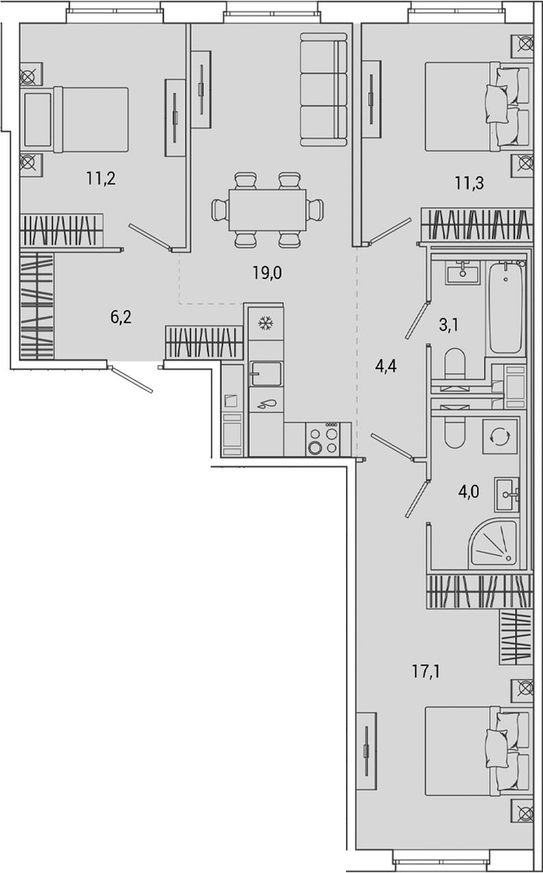 Планировка — OKLA, 4-комн., 76 м²