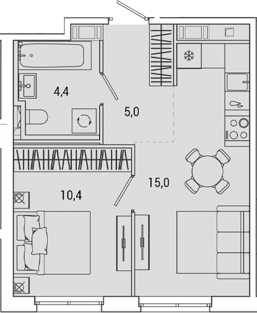 Планировка — OKLA, 2-комн., 35 м²