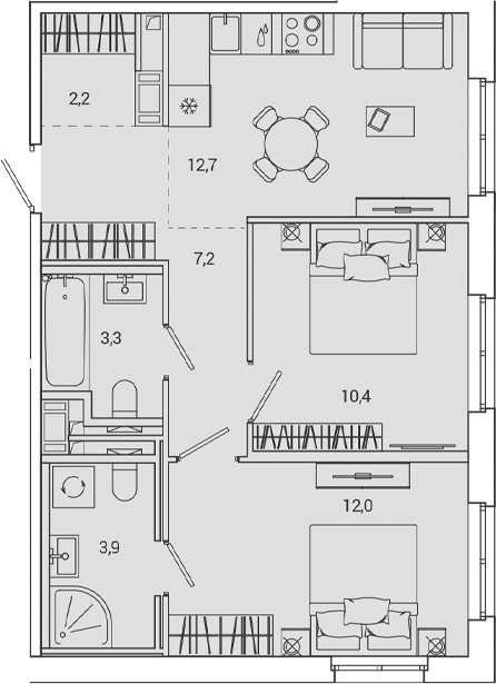 Планировка — OKLA, 2-комн., 51 м²