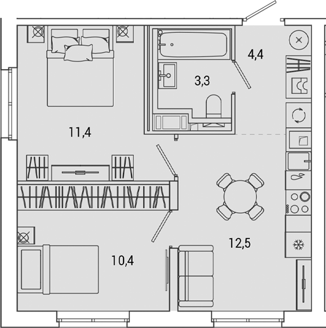 Планировка — OKLA, 2-комн., 42 м²