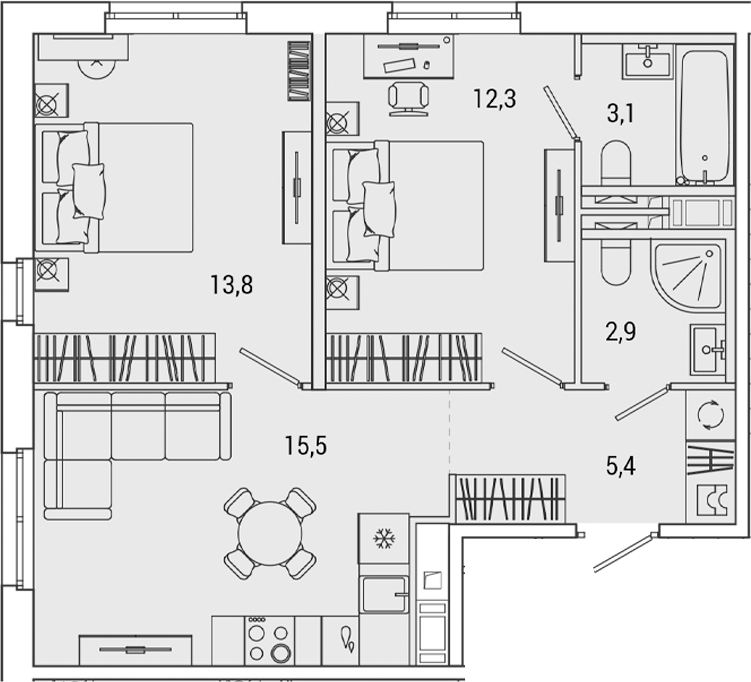 Планировка — OKLA, 3-комн., 53 м²