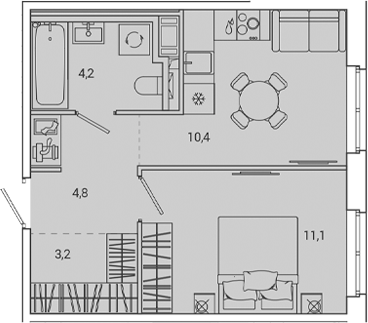 Планировка — OKLA, 1-комн., 34 м²