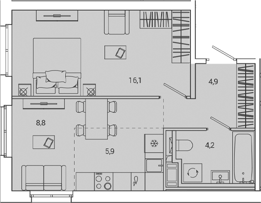 Планировка — OKLA, 2-комн., 40 м²
