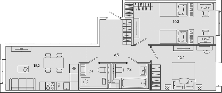 Планировка — OKLA, 3-комн., 59 м²