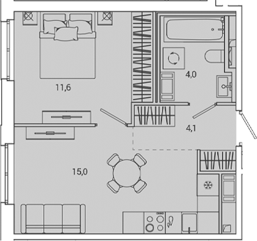 Планировка — OKLA, 2-комн., 35 м²