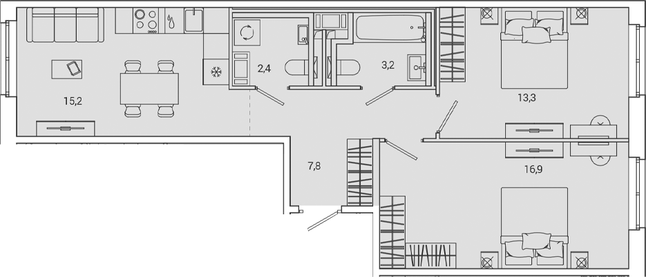 Планировка — OKLA, 3-комн., 59 м²
