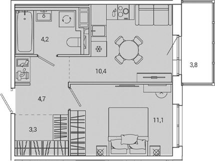 Планировка — OKLA, 1-комн., 34 м²