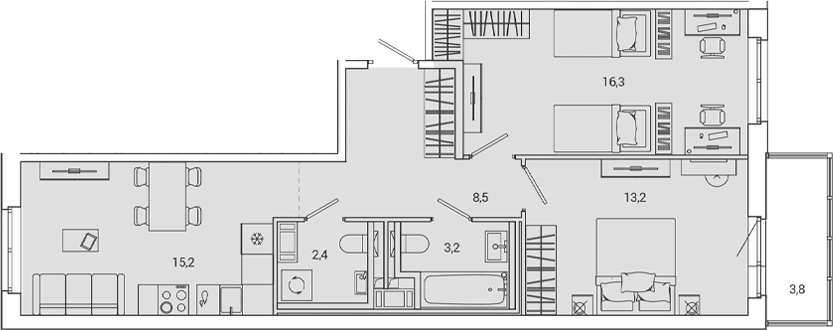 Планировка — OKLA, 3-комн., 59 м²
