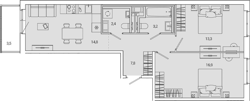 Планировка — OKLA, 3-комн., 58 м²