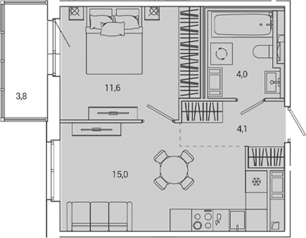 Планировка — OKLA, 2-комн., 35 м²