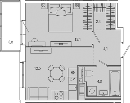 Планировка — OKLA, 1-комн., 35 м²