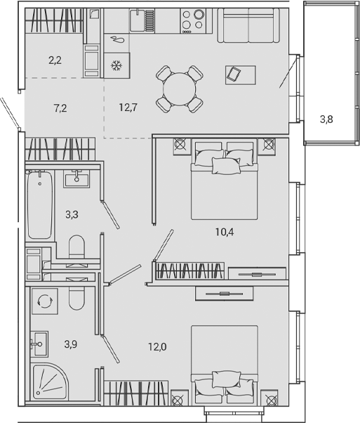 Планировка — OKLA, 2-комн., 51 м²