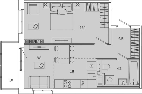 Планировка — OKLA, 2-комн., 40 м²