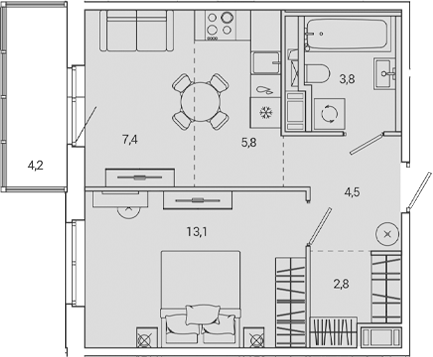 Планировка — OKLA, 1-комн., 37 м²