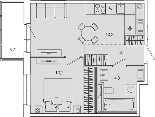 Планировка — OKLA, 2-комн., 33 м²