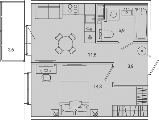 Планировка — OKLA, 1-комн., 34 м²