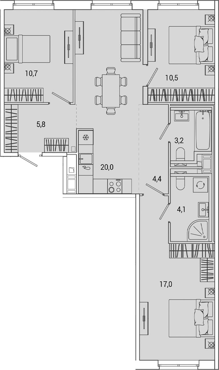 Планировка — OKLA, 4-комн., 76 м²