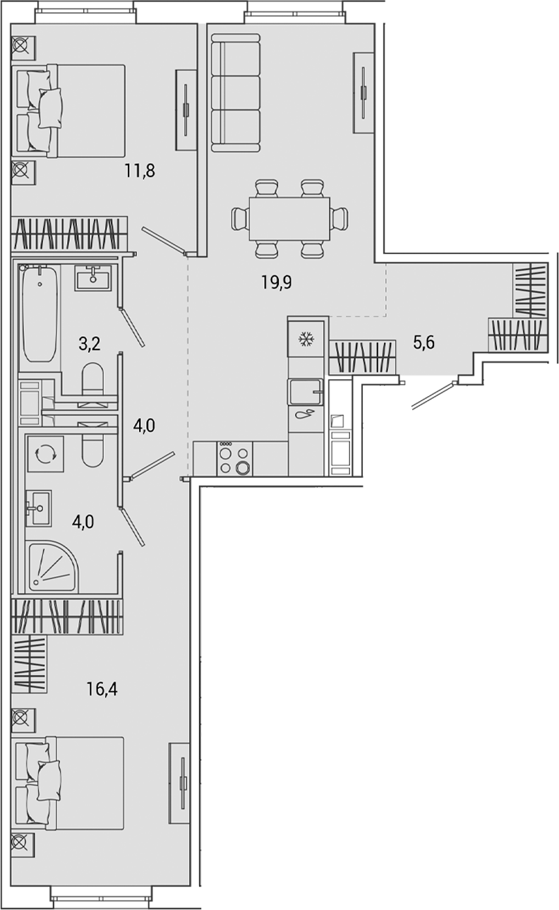 Планировка — OKLA, 3-комн., 65 м²
