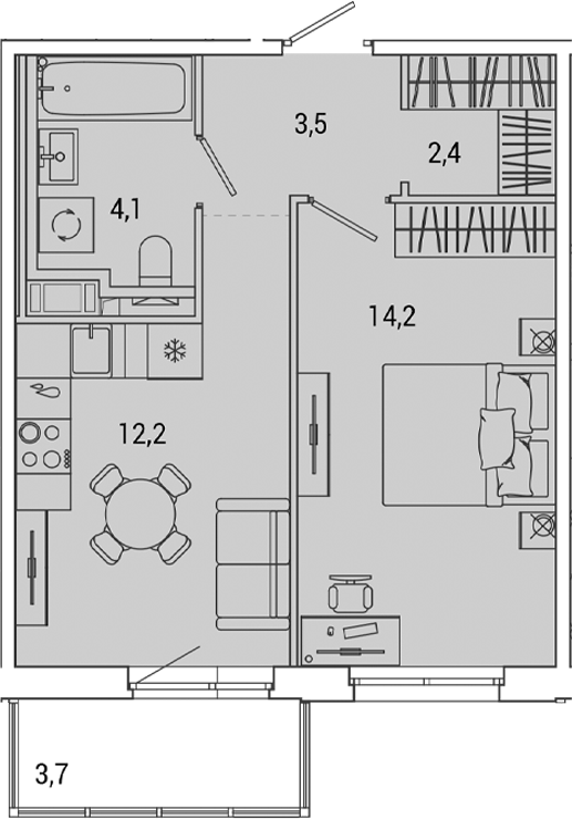 Планировка — OKLA, 1-комн., 36 м²