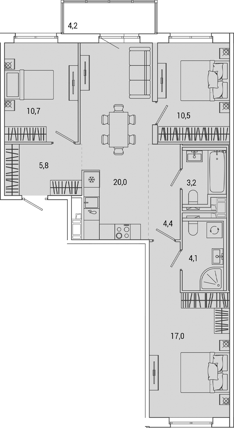 Планировка — OKLA, 4-комн., 76 м²