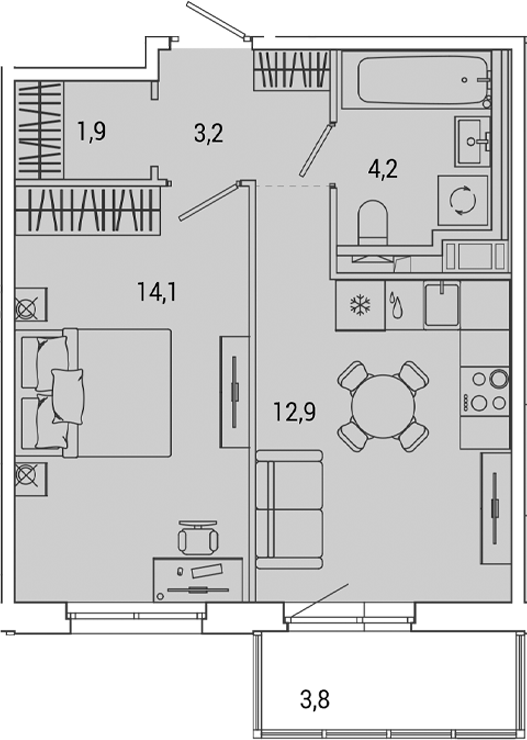 Планировка — OKLA, 1-комн., 36 м²