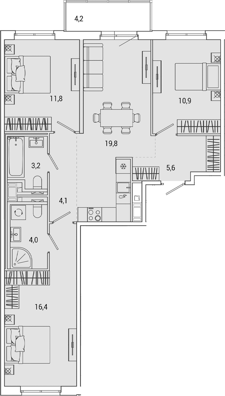 Планировка — OKLA, 4-комн., 76 м²