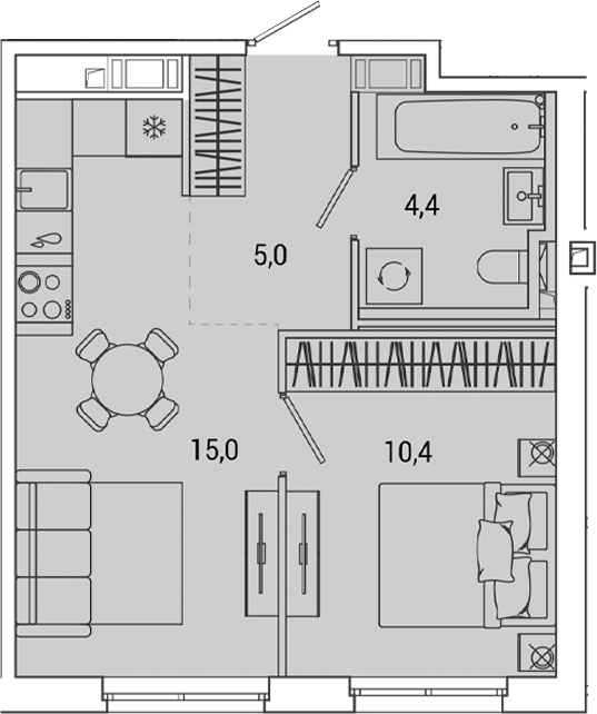 Планировка — OKLA, 2-комн., 35 м²