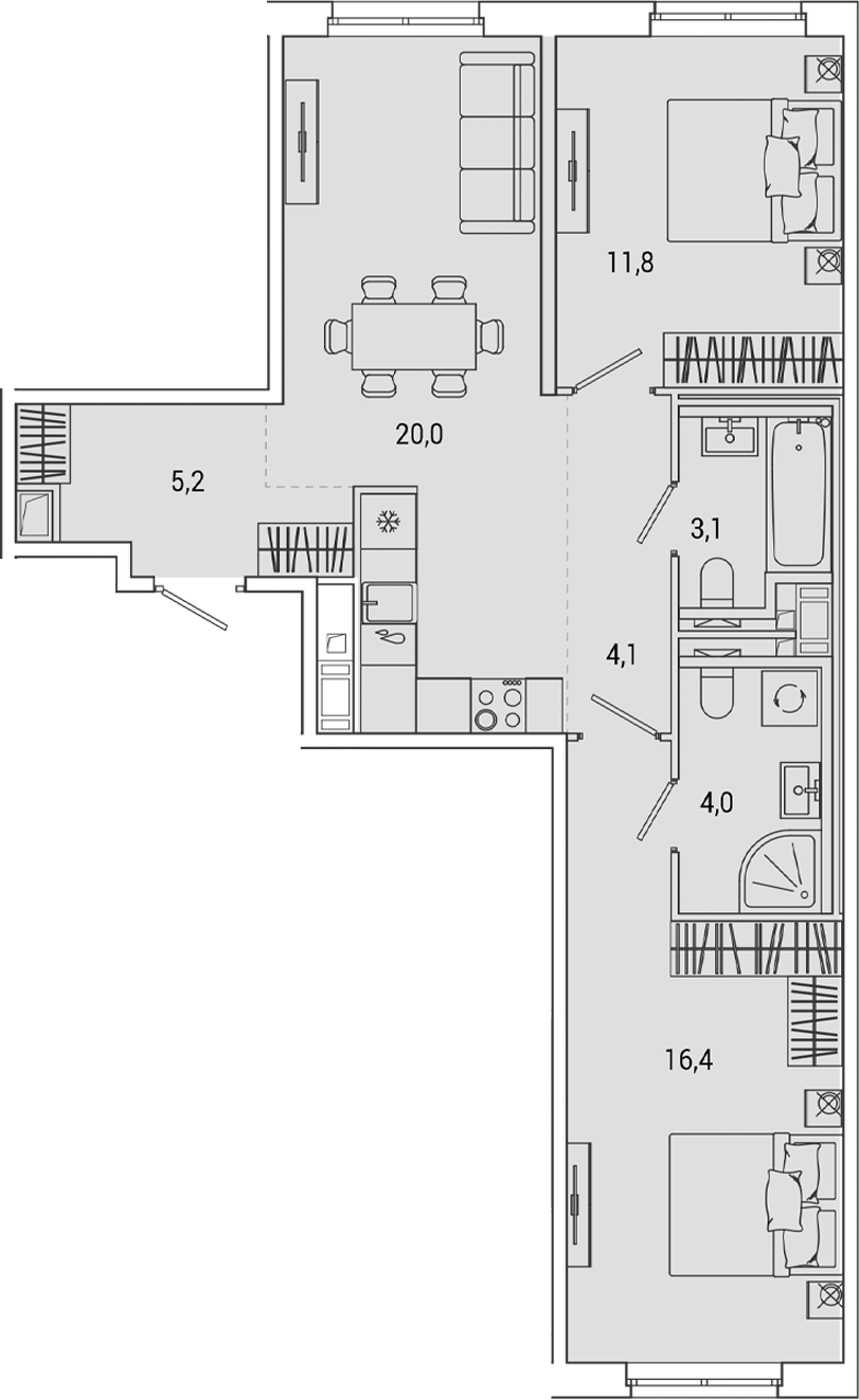 Планировка — OKLA, 3-комн., 65 м²