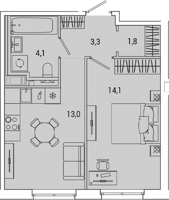 Планировка — OKLA, 1-комн., 36 м²