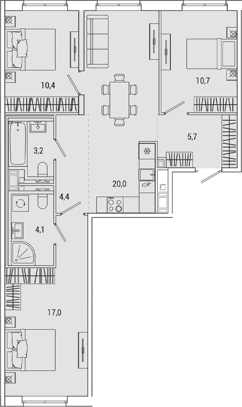 Планировка — OKLA, 4-комн., 76 м²