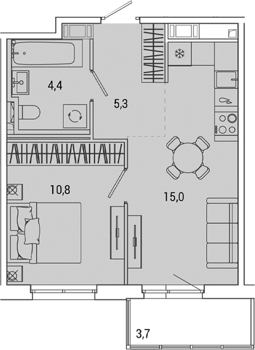 Планировка — OKLA, 2-комн., 35 м²