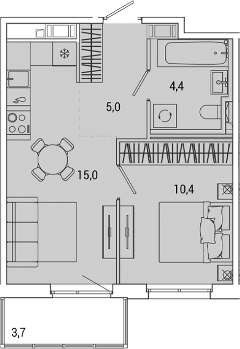 Планировка — OKLA, 2-комн., 35 м²