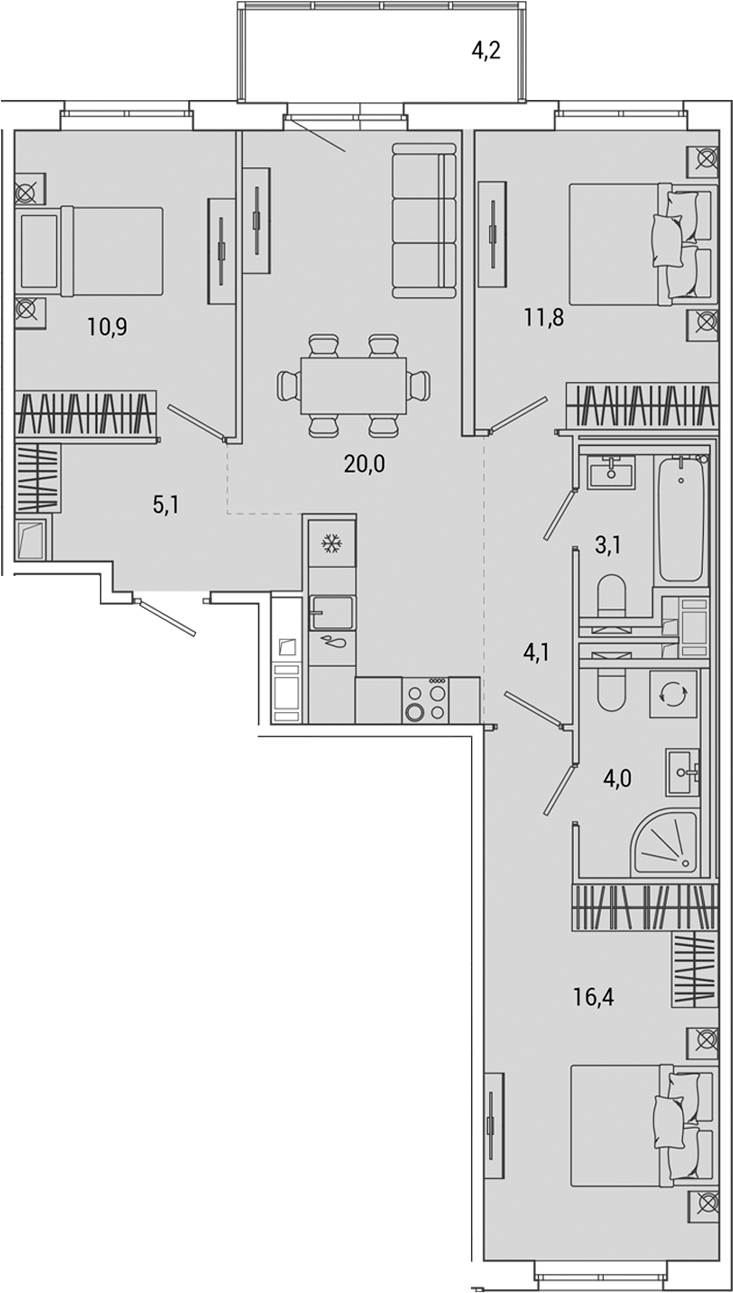 Планировка — OKLA, 4-комн., 76 м²