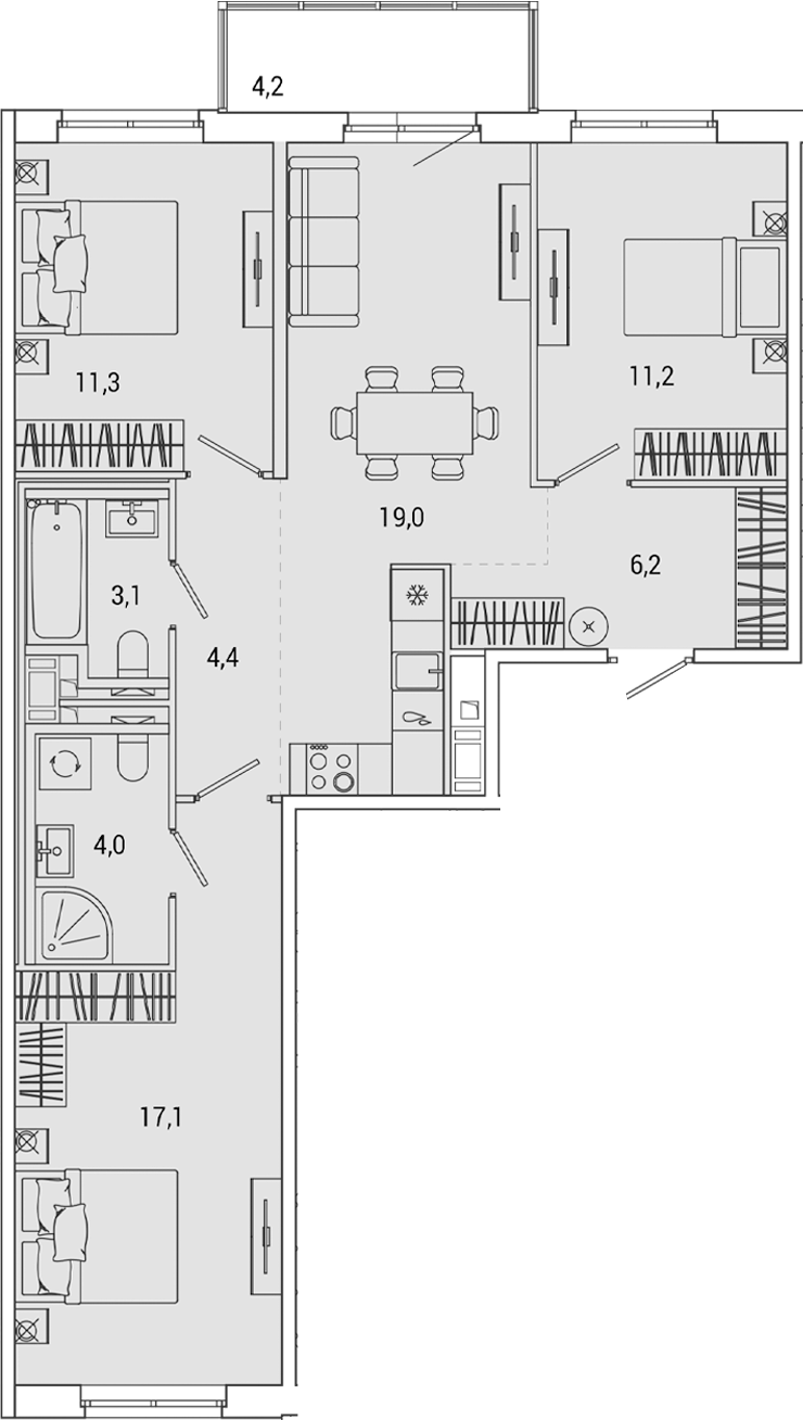 Планировка — OKLA, 4-комн., 76 м²