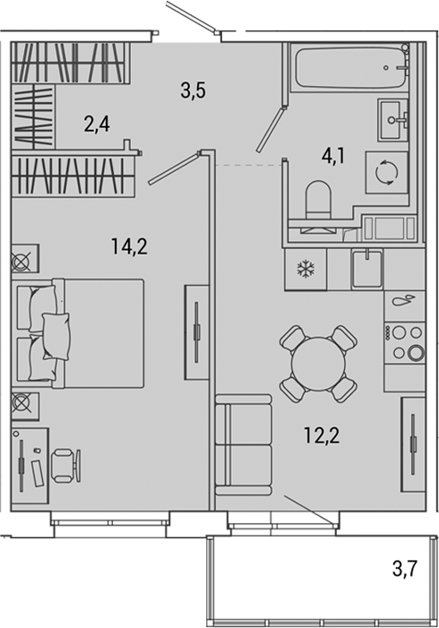 Планировка — OKLA, 1-комн., 36 м²