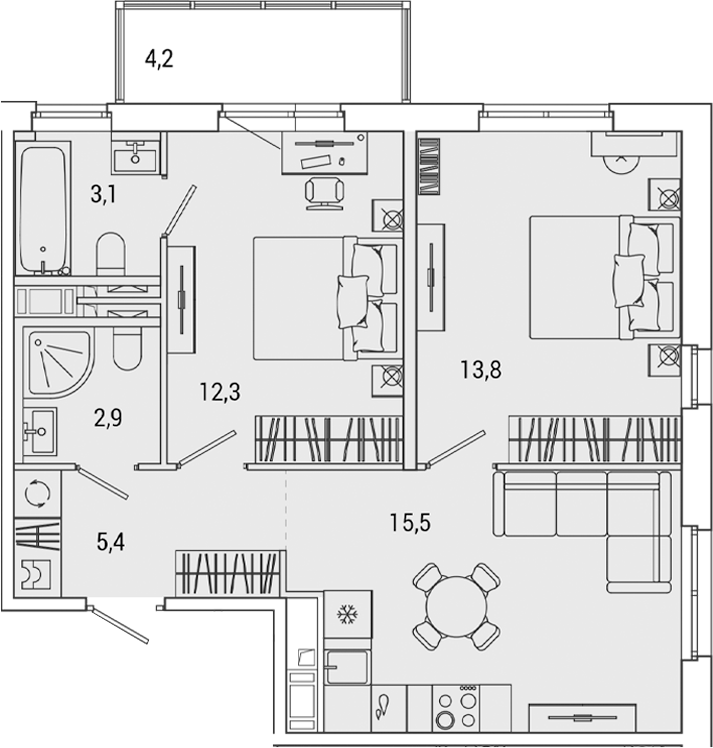 Планировка — OKLA, 3-комн., 53 м²