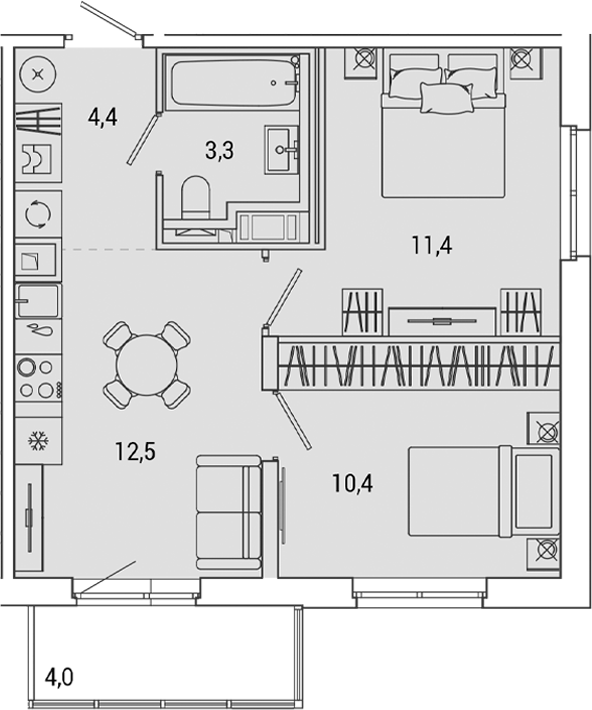 Планировка — OKLA, 2-комн., 42 м²