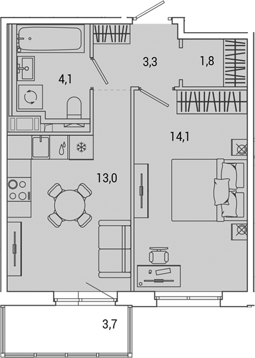 Планировка — OKLA, 1-комн., 36 м²