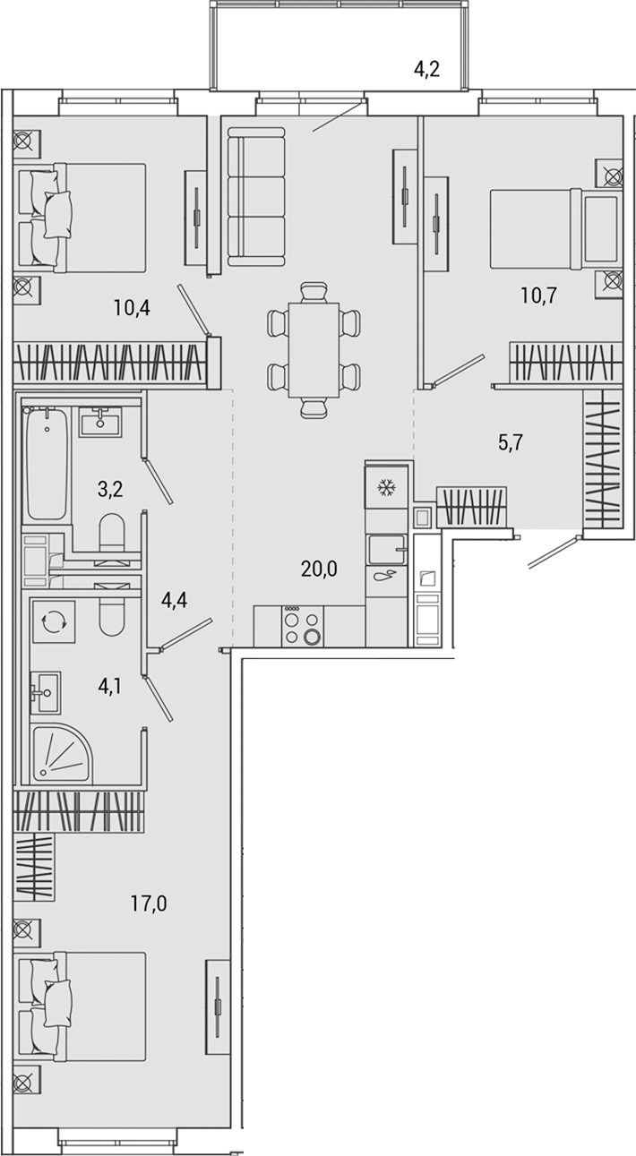 Планировка — OKLA, 4-комн., 75 м²