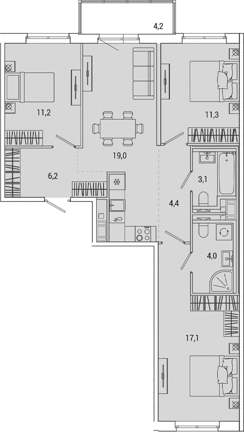 Планировка — OKLA, 4-комн., 76 м²