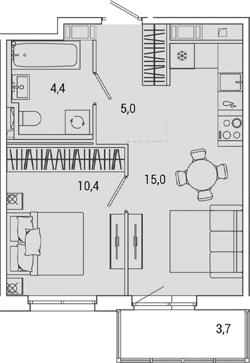 Планировка — OKLA, 2-комн., 35 м²
