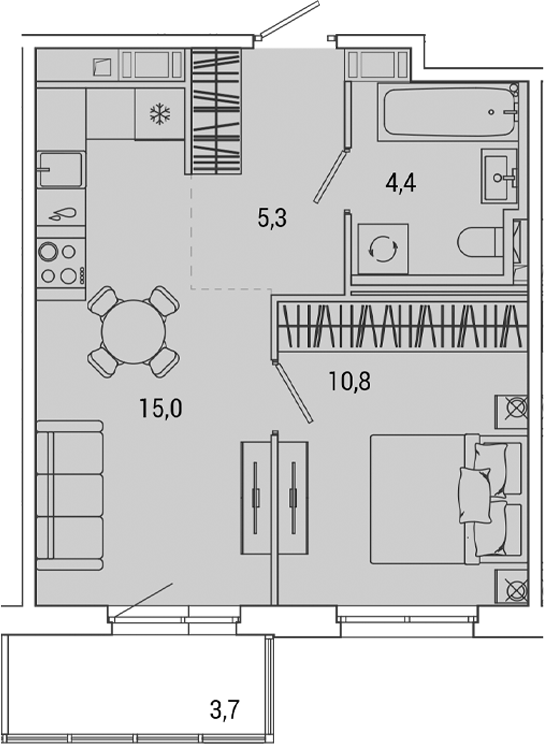 Планировка — OKLA, 2-комн., 35 м²